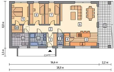 Nietuzinkowy (z wentylacją mechaniczną i rekuperacją) — rzuty kondygnacji 1 (odbicie lustrzane)