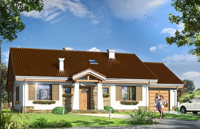 Projekt domu Niezapominajka z garażem — wizualizacja