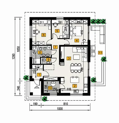 Opcjonalny — rzuty kondygnacji 1 (odbicie lustrzane)
