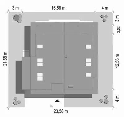Otwarty wariant B — plan sytuacyjny 1 (odbicie lustrzane)