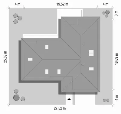 Parterowy 2 wariant B — plan sytuacyjny 1 (odbicie lustrzane)