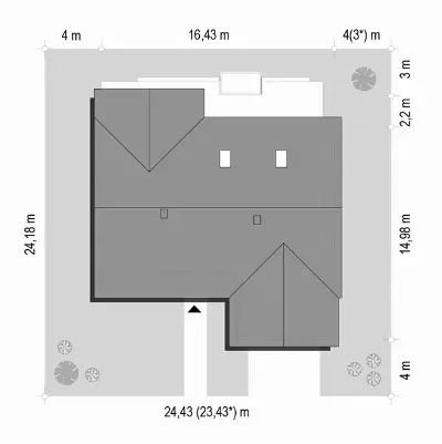 Parterowy 3 wariant B — plan sytuacyjny 1 (odbicie lustrzane)