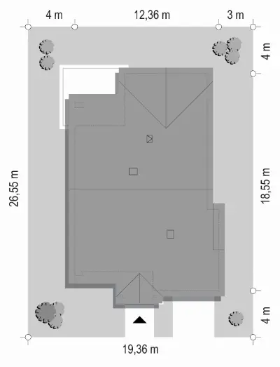 Parterowy Wąski 2 wariant B — plan sytuacyjny 1 (odbicie lustrzane)