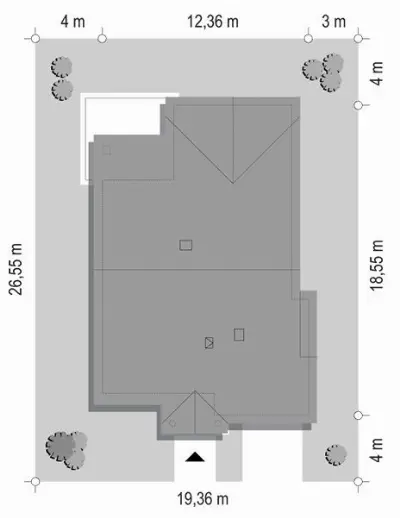 Parterowy Wąski wariant B — plan sytuacyjny 1 (odbicie lustrzane)