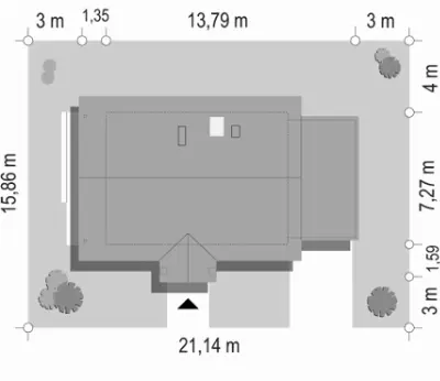 Radosny z garażem — plan sytuacyjny 1 (odbicie lustrzane)