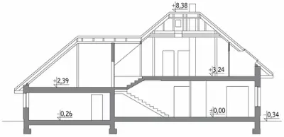 Reprezentacyjny (z wentylacją mechaniczną i rekuperacją) — przekroje 1 (odbicie lustrzane)