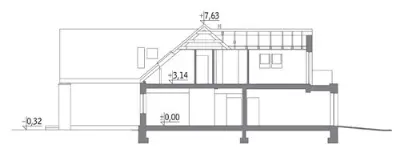 Rodzinna przestrzeń (dwulokalowy) (z wentylacją mechaniczną i rekuperacją) — przekroje 1 (odbicie lustrzane)