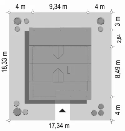 Sosenka 5 wariant C — plan sytuacyjny 1 (odbicie lustrzane)