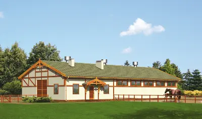 Stajnia dla 10 koni z częścią mieszkalną S12 — wizualizacje 1 (odbicie lustrzane)