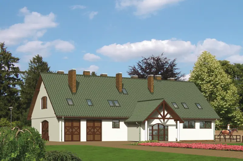 Projekt domu Stajnia dla 10 koni z częścią mieszkalną S16 — wizualizacja