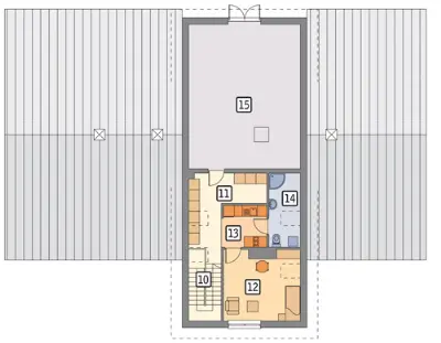 Stajnia dla 12 koni z częścią mieszkalną i składową S01 — rzuty kondygnacji 2 (odbicie lustrzane)