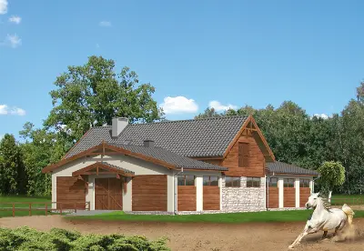 Stajnia dla 12 koni z częścią mieszkalną i składową S01 — wizualizacje 2 (odbicie lustrzane)