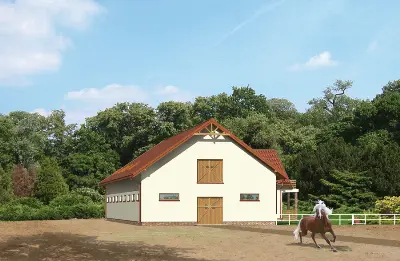 Stajnia dla 16 koni z częścią mieszkalną i składową SC07  — wizualizacje 2