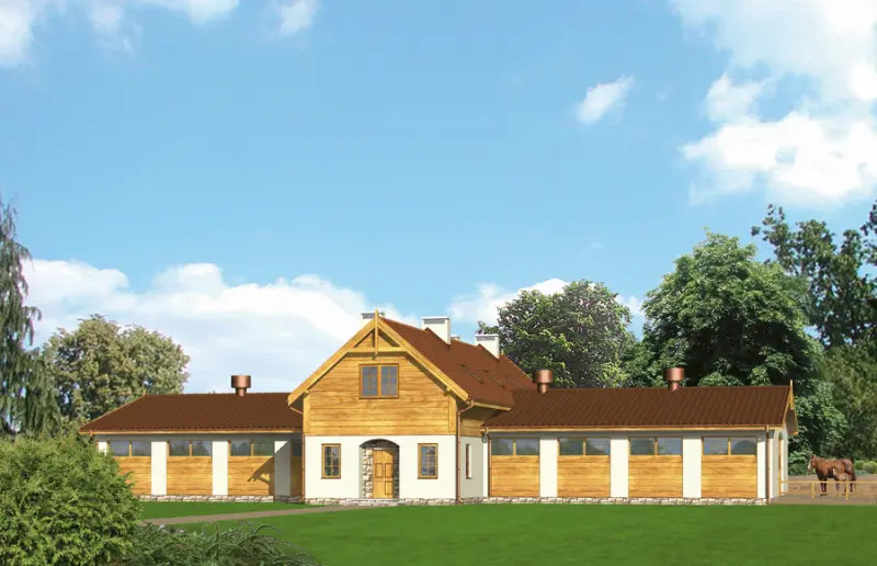 Projekt domu Stajnia dla 16 koni z częścią mieszkalną S01a  — wizualizacja