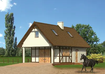 Stajnia dla 2 koni z częścią mieszkalną S08 — wizualizacje 2 (odbicie lustrzane)