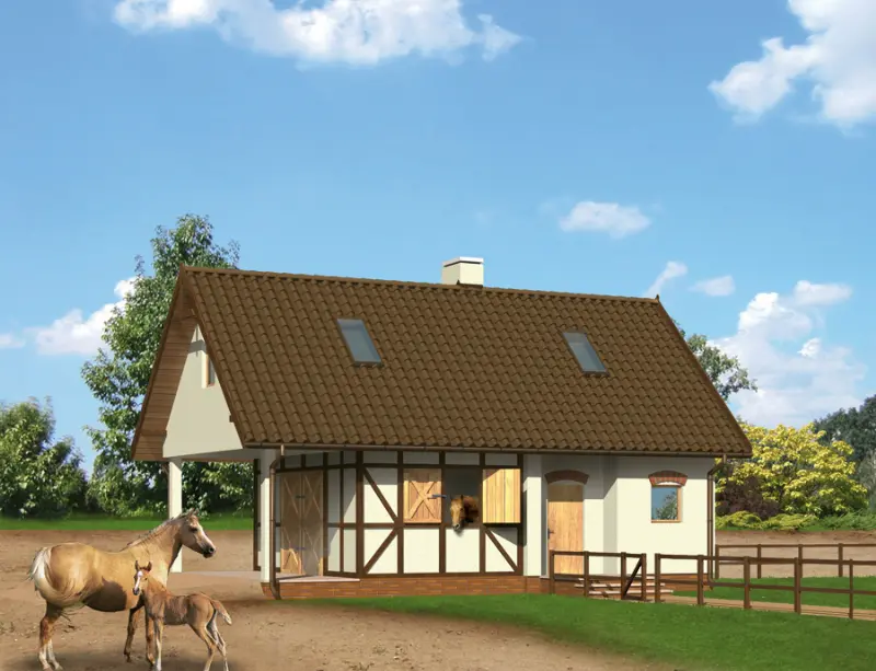 Projekt domu Stajnia dla 2 koni z częścią mieszkalną S08 — wizualizacja