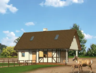 Stajnia dla 2 koni z częścią mieszkalną S08 — wizualizacje 1 (odbicie lustrzane)