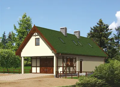Stajnia dla 2 koni, z częścią mieszkalną S09a — wizualizacje 2 (odbicie lustrzane)