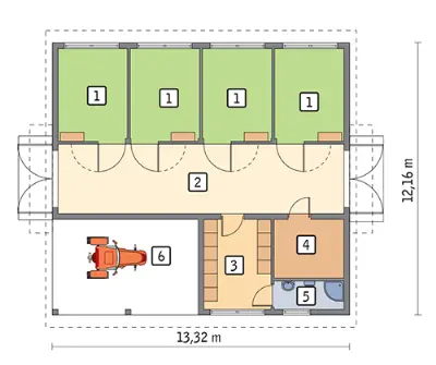 Stajnia dla 4 koni S02a — rzuty kondygnacji 1