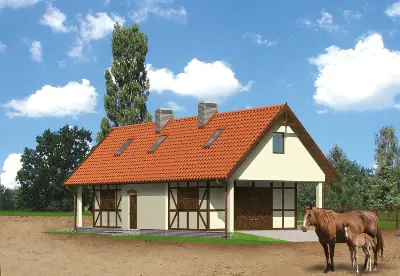 Stajnia dla 4 koni, z częścią mieszkalną S09 — wizualizacje 2 (odbicie lustrzane)