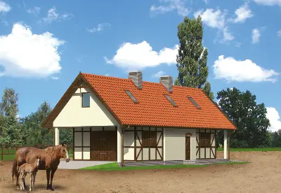 Stajnia dla 4 koni, z częścią mieszkalną S09 — wizualizacje 1