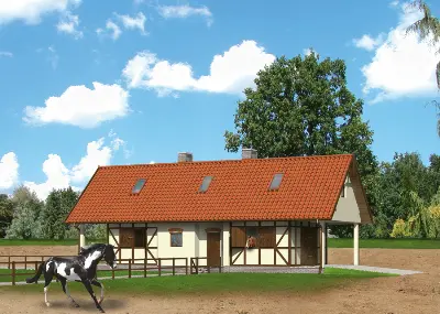 Stajnia dla 4 koni, z częścią mieszkalną S09 — wizualizacje 1 (odbicie lustrzane)