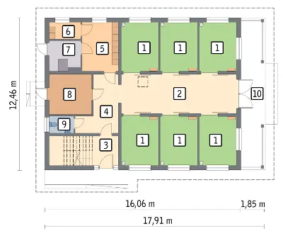 Stajnia dla 6 koni z częścią mieszkalną i składową SC04 — rzuty kondygnacji 1 (odbicie lustrzane)
