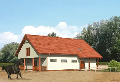 Stajnia dla 6 koni z częścią mieszkalną i składową SC04 — wizualizacje 1