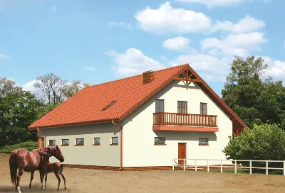 Stajnia dla 6 koni z częścią mieszkalną i składową SC04 — wizualizacje 3 (odbicie lustrzane)