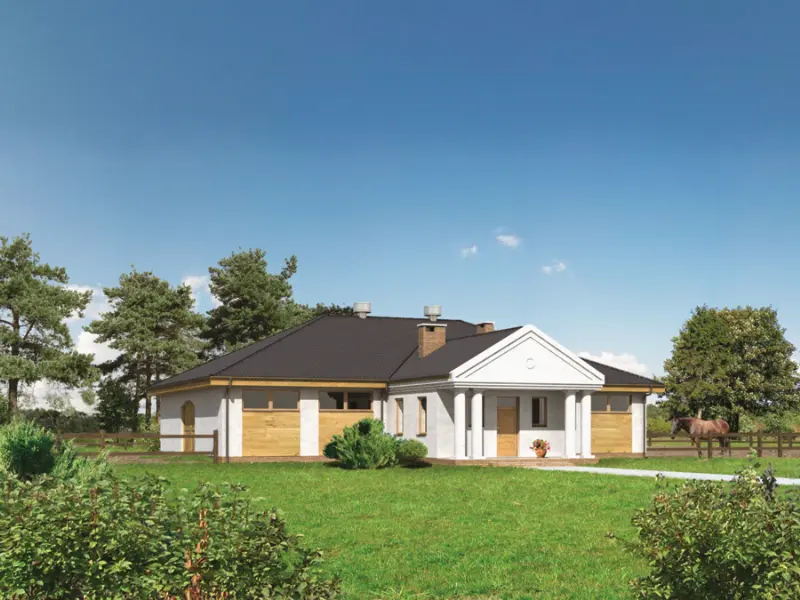 Projekt domu Stajnia dla 8 koni z częścią mieszkalną S15a — wizualizacja