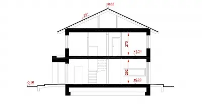 Szczęśliwy - wariant II (z wentylacją mechaniczną i rekuperacją) — przekroje 1 (odbicie lustrzane)