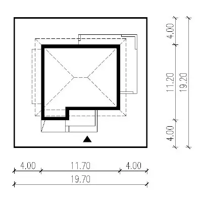 Szczęśliwy - wariant II (z wentylacją mechaniczną i rekuperacją) — plan sytuacyjny 1 (odbicie lustrzane)