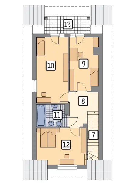 Szczupły - wariant I — rzuty kondygnacji 2 (odbicie lustrzane)