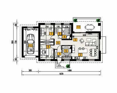W cieniu drzew - wariant I (etap I) — rzuty kondygnacji 1 (odbicie lustrzane)