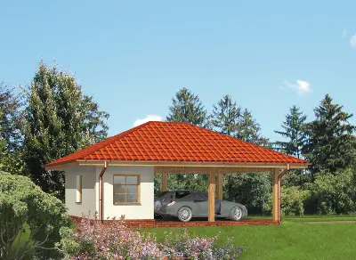 Wiata garażowa z pomieszczeniem gospodarczym G29 — wizualizacje 1