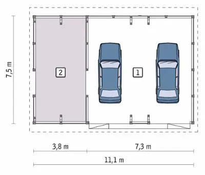 Wiata garażowa z pomieszczeniem gospodarczym G45aS — rzuty kondygnacji 1 (odbicie lustrzane)