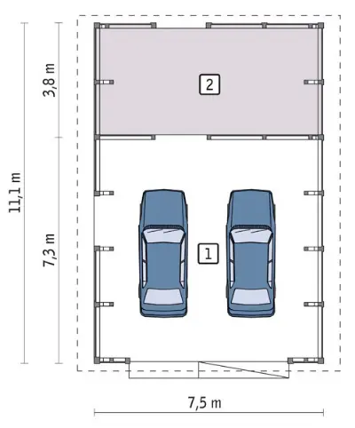 Wiata garażowa z pomieszczeniem gospodarczym G45S — rzuty kondygnacji 1 (odbicie lustrzane)