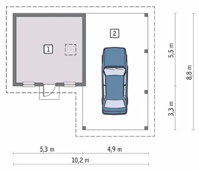 Wiata garażowa z pomieszczeniem gospodarczym GC36 — rzuty kondygnacji 1