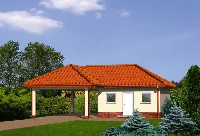 Wiata garażowa z pomieszczeniem gospodarczym GC36 — wizualizacje 1 (odbicie lustrzane)