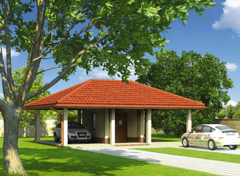 Projekt domu Wiata garażowa z pomieszczeniem gospodarczym GC73 — wizualizacja
