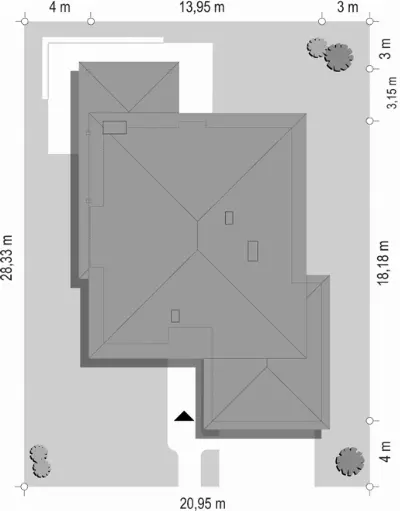 Willa na Borowej — plan sytuacyjny 1 (odbicie lustrzane)