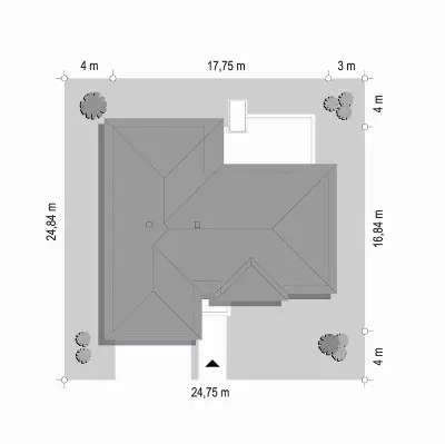 Willa Parterowa 2  wariant C — plan sytuacyjny 1 (odbicie lustrzane)