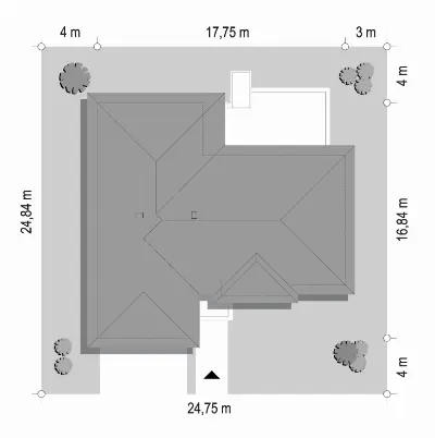 Willa Parterowa 2  wariant D — plan sytuacyjny 1 (odbicie lustrzane)