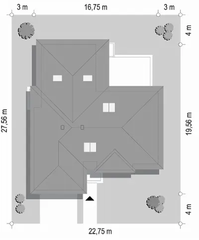 Willa Parterowa 4 wariant B — plan sytuacyjny 1 (odbicie lustrzane)